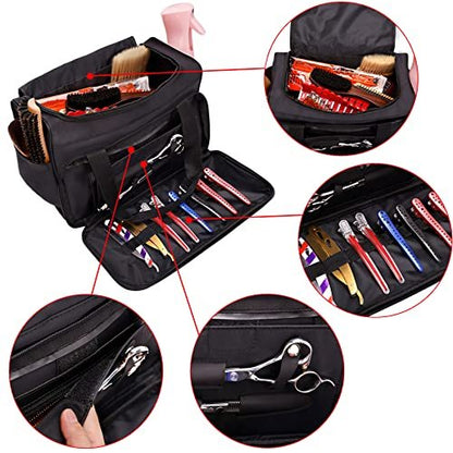 BARBERPLAN Barber Hairdressing Bag - Large Travel Storage Bag for Salon Tools, Makeup, Cosmetics - Portable Handbag for Hair Stylists and Beauty Artists (Black)