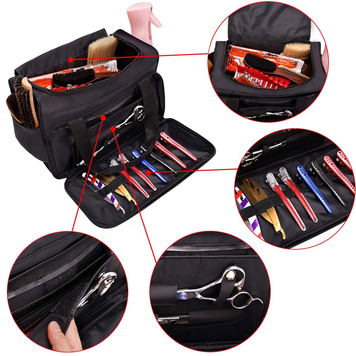 BARBERPLAN Barber Hairdressing Bag - Large Travel Storage Bag for Salon Tools, Makeup, Cosmetics - Portable Handbag for Hair Stylists and Beauty Artists (Black) - görsel 5