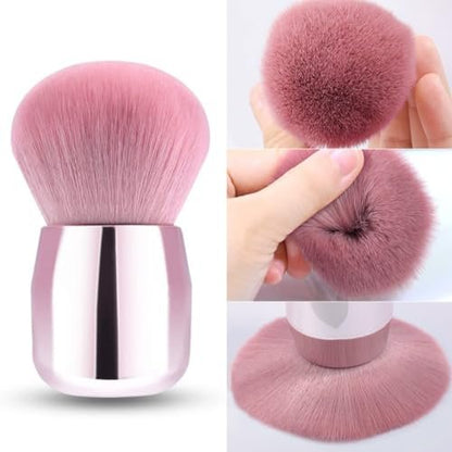 RUNGANG Nail Dust Brush for Acrylic and Dip Powder – Soft Kabuki Nail Cleaner Brush for Manicure, Makeup, Nail Art – Pink Handle