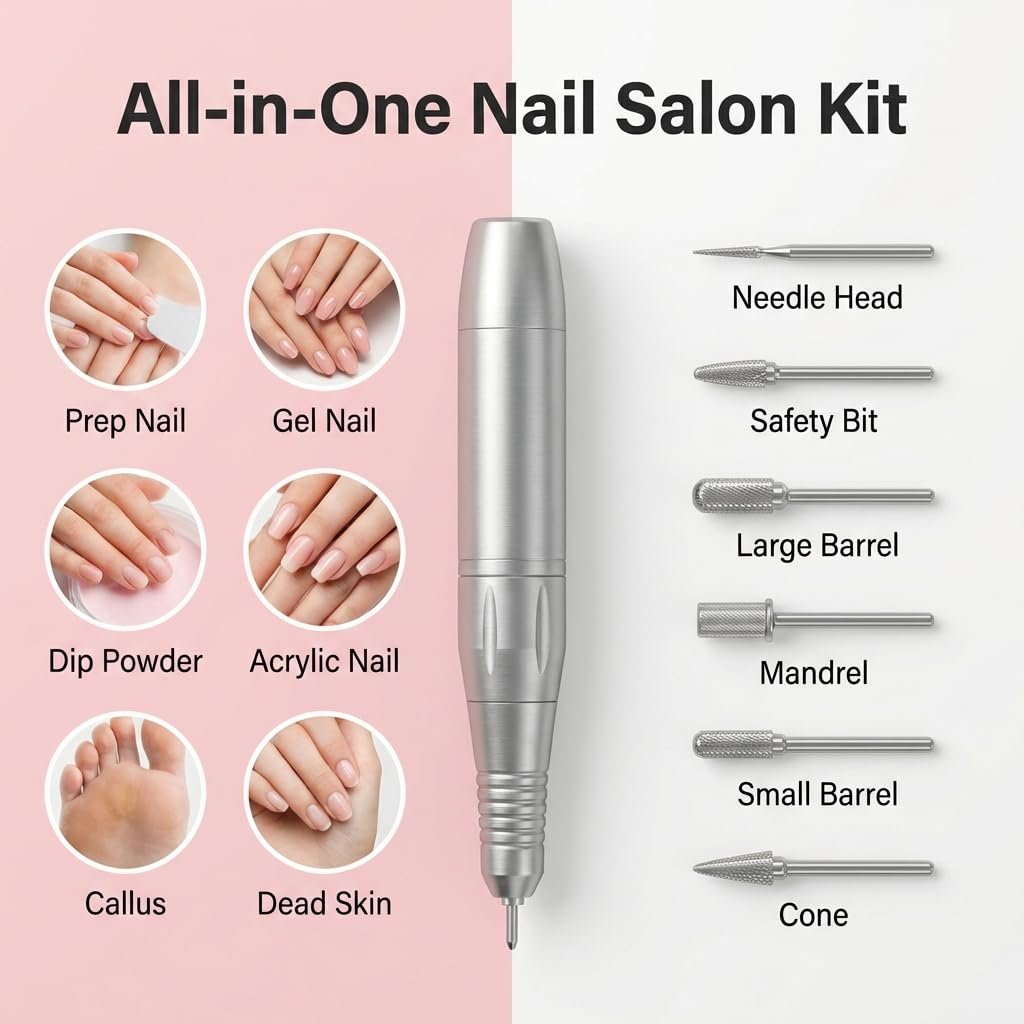 DELIFO Electric Nail Drill: 35,000 RPM Portable Nail File Machine with LED Display, Rechargeable Acrylic Nail Tool for Home Salon Manicure & Pedicure Avelisse