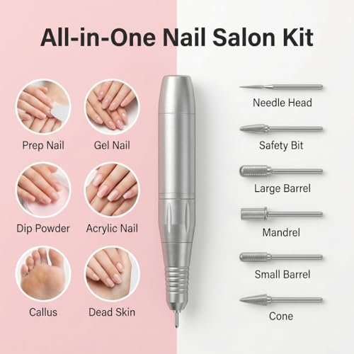 DELIFO Electric Nail Drill: 35,000 RPM Portable Nail File Machine with LED Display, Rechargeable Acrylic Nail Tool for Home Salon Manicure & Pedicure Avelisse