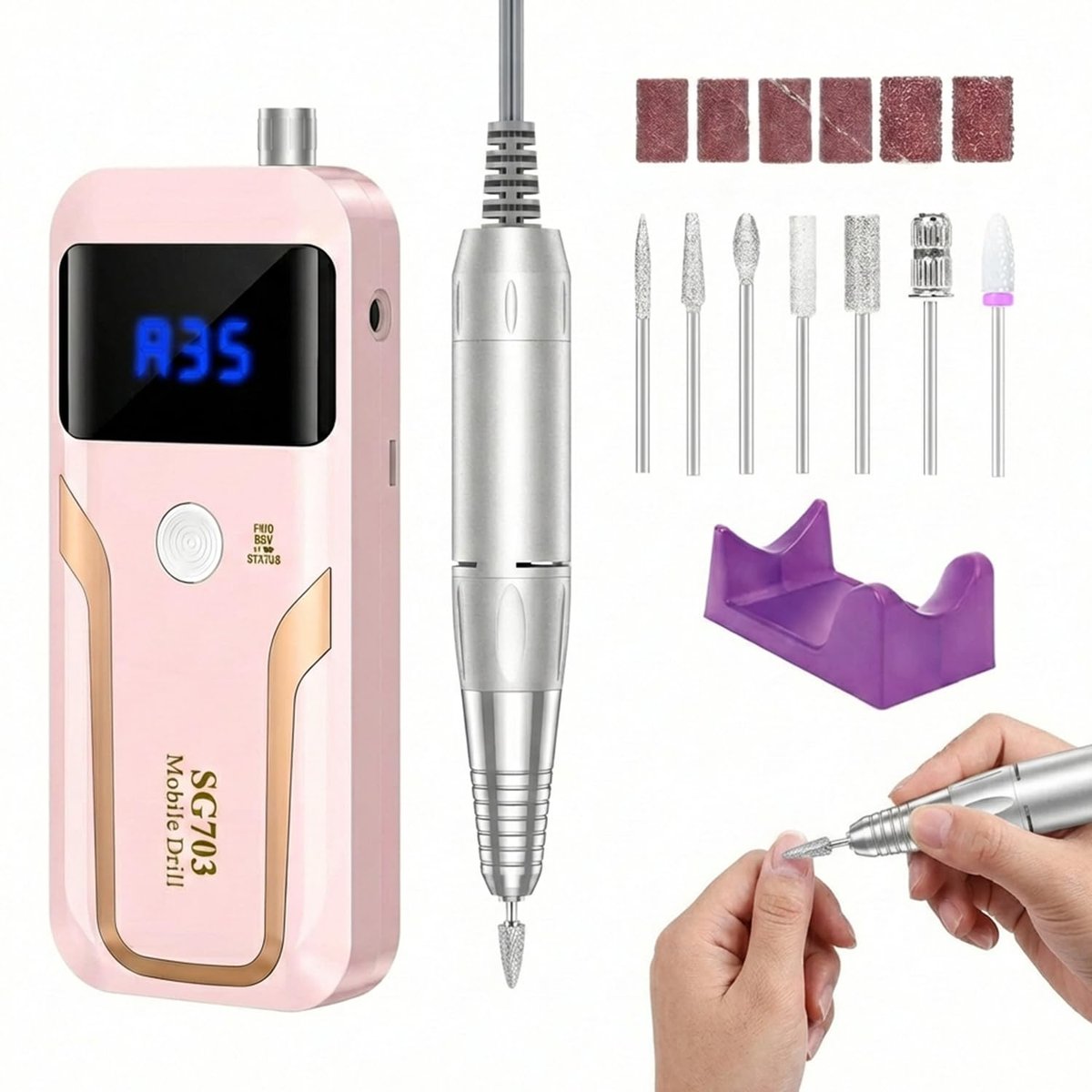 DELIFO Electric Nail Drill: 35,000 RPM Portable Nail File Machine with LED Display, Rechargeable Acrylic Nail Tool for Home Salon Manicure & Pedicure Avelisse