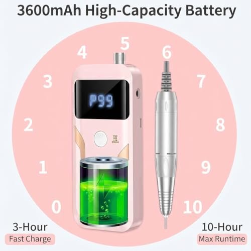 DELIFO Electric Nail Drill: 35,000 RPM Portable Nail File Machine with LED Display, Rechargeable Acrylic Nail Tool for Home Salon Manicure & Pedicure Avelisse
