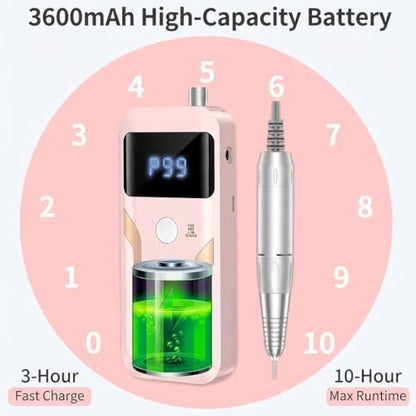 DELIFO Electric Nail Drill: 35,000 RPM Portable Nail File Machine with LED Display, Rechargeable Acrylic Nail Tool for Home Salon Manicure & Pedicure Avelisse