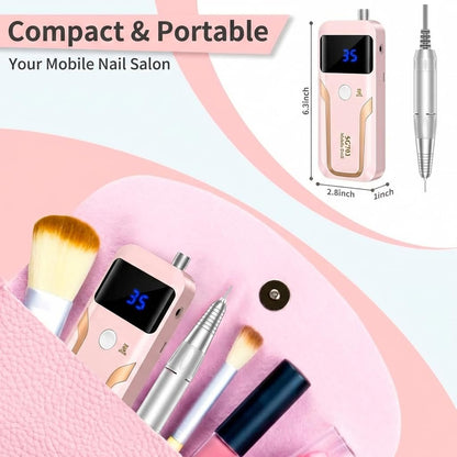 DELIFO Electric Nail Drill: 35,000 RPM Portable Nail File Machine with LED Display, Rechargeable Acrylic Nail Tool for Home Salon Manicure & Pedicure Avelisse
