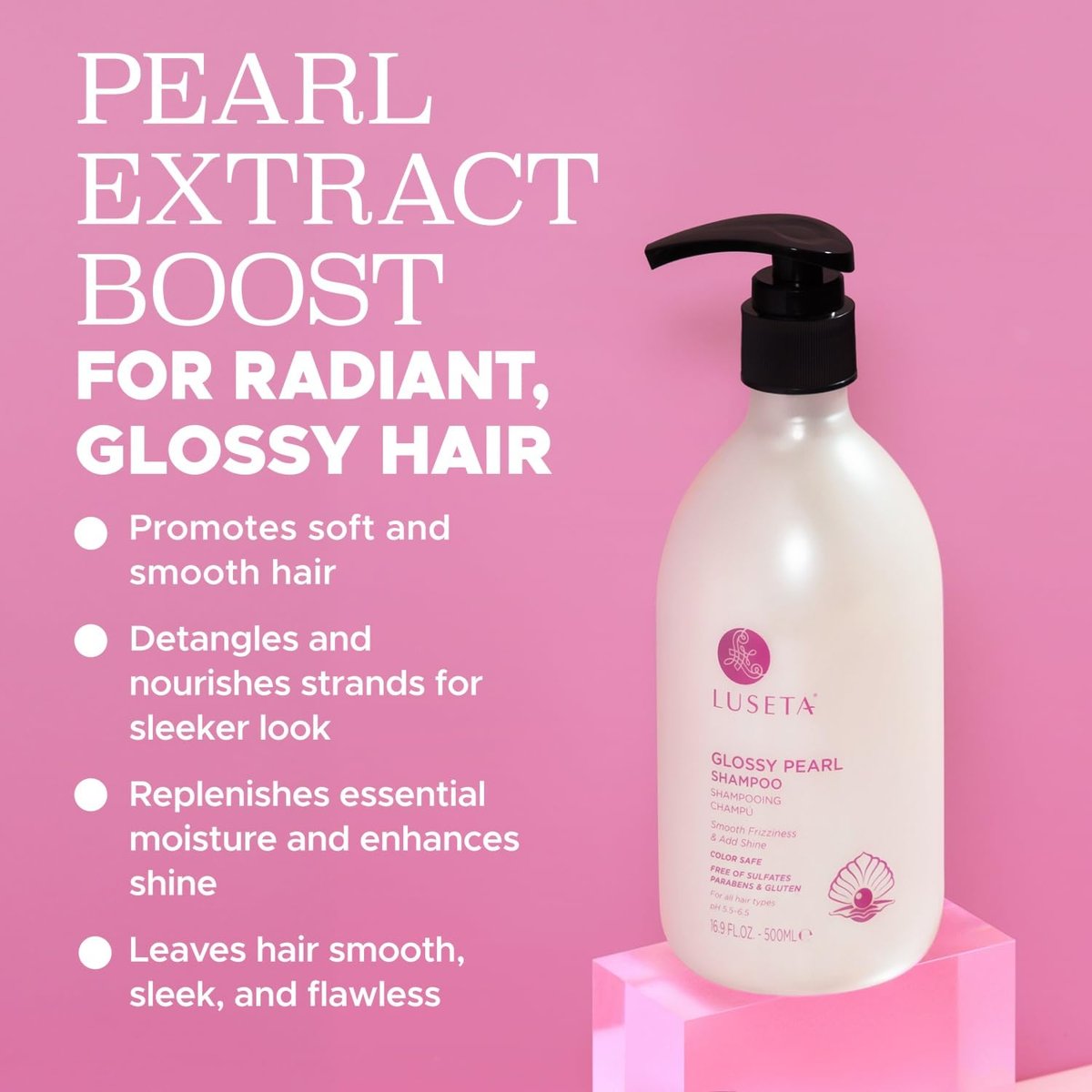 Luseta Glossy Pearl Shampoo - Smoothing & Nourishing Shampoo for Frizzy Hair with Pearl Extract, Awakens Shine for Dull Hair, 16.9 fl oz Avelisse