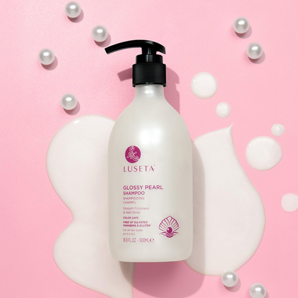 Luseta Glossy Pearl Shampoo - Smoothing & Nourishing Shampoo for Frizzy Hair with Pearl Extract, Awakens Shine for Dull Hair, 16.9 fl oz Avelisse