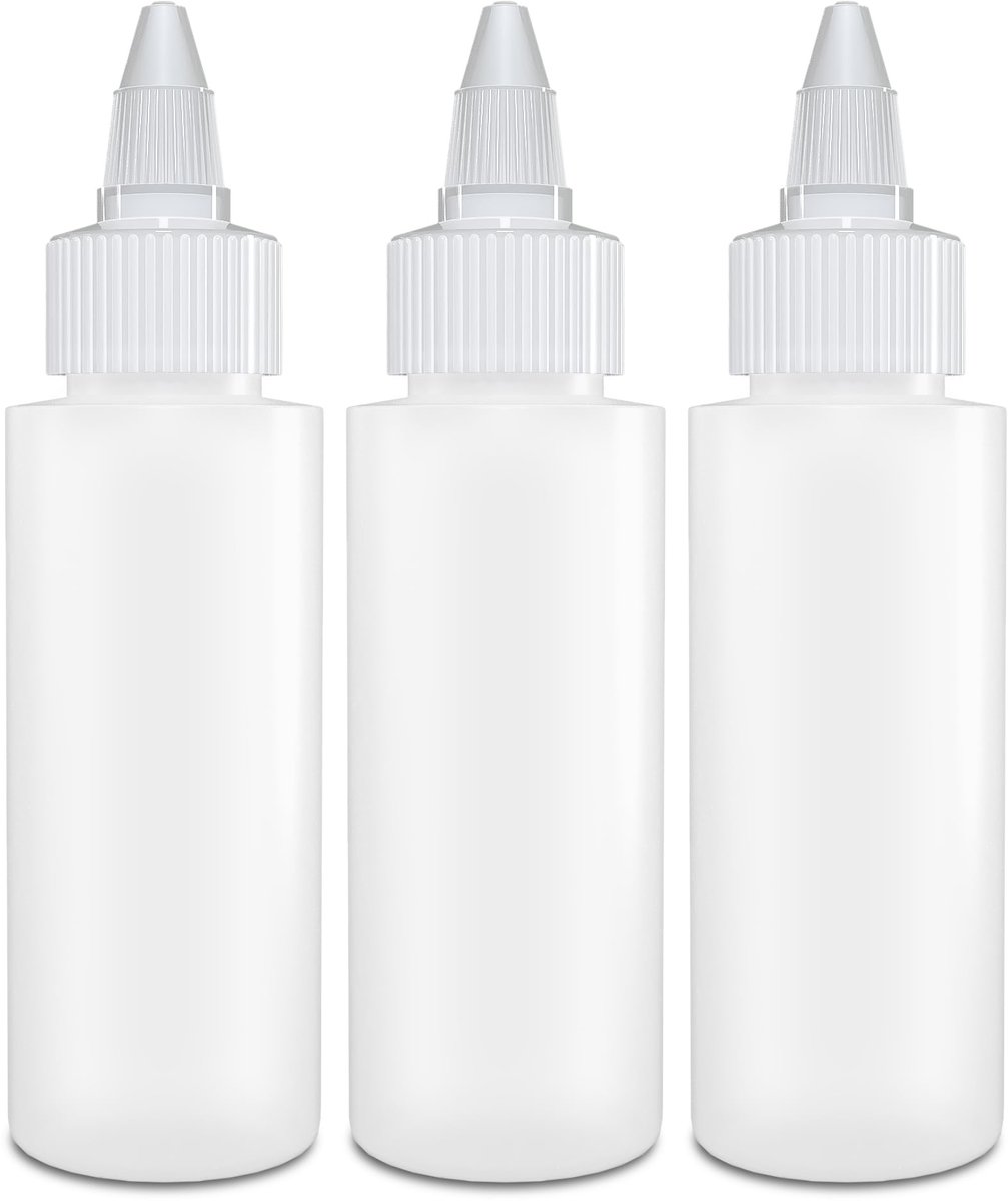 BRIGHTFROM 2 oz Twist Top Applicator Bottles – Pack of 3 Squeeze Bottles with Open/Close Nozzle, Refillable Empty Plastic Bottles for Multi Purpose Use - görsel 1