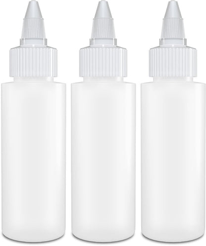 BRIGHTFROM 2 oz Twist Top Applicator Bottles – Pack of 3 Squeeze Bottles with Open/Close Nozzle, Refillable Empty Plastic Bottles for Multi Purpose Use