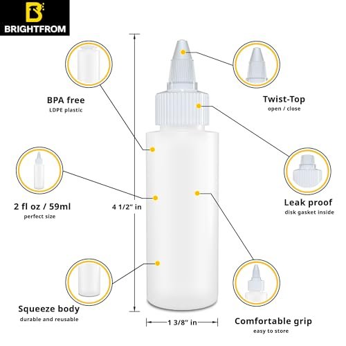 BRIGHTFROM 2 oz Twist Top Applicator Bottles – Pack of 3 Squeeze Bottles with Open/Close Nozzle, Refillable Empty Plastic Bottles for Multi Purpose Use - görsel 4