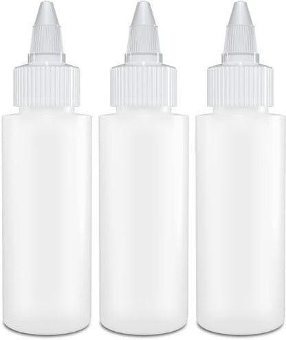 BRIGHTFROM 2 oz Twist Top Applicator Bottles – Pack of 3 Squeeze Bottles with Open/Close Nozzle, Refillable Empty Plastic Bottles for Multi Purpose Use