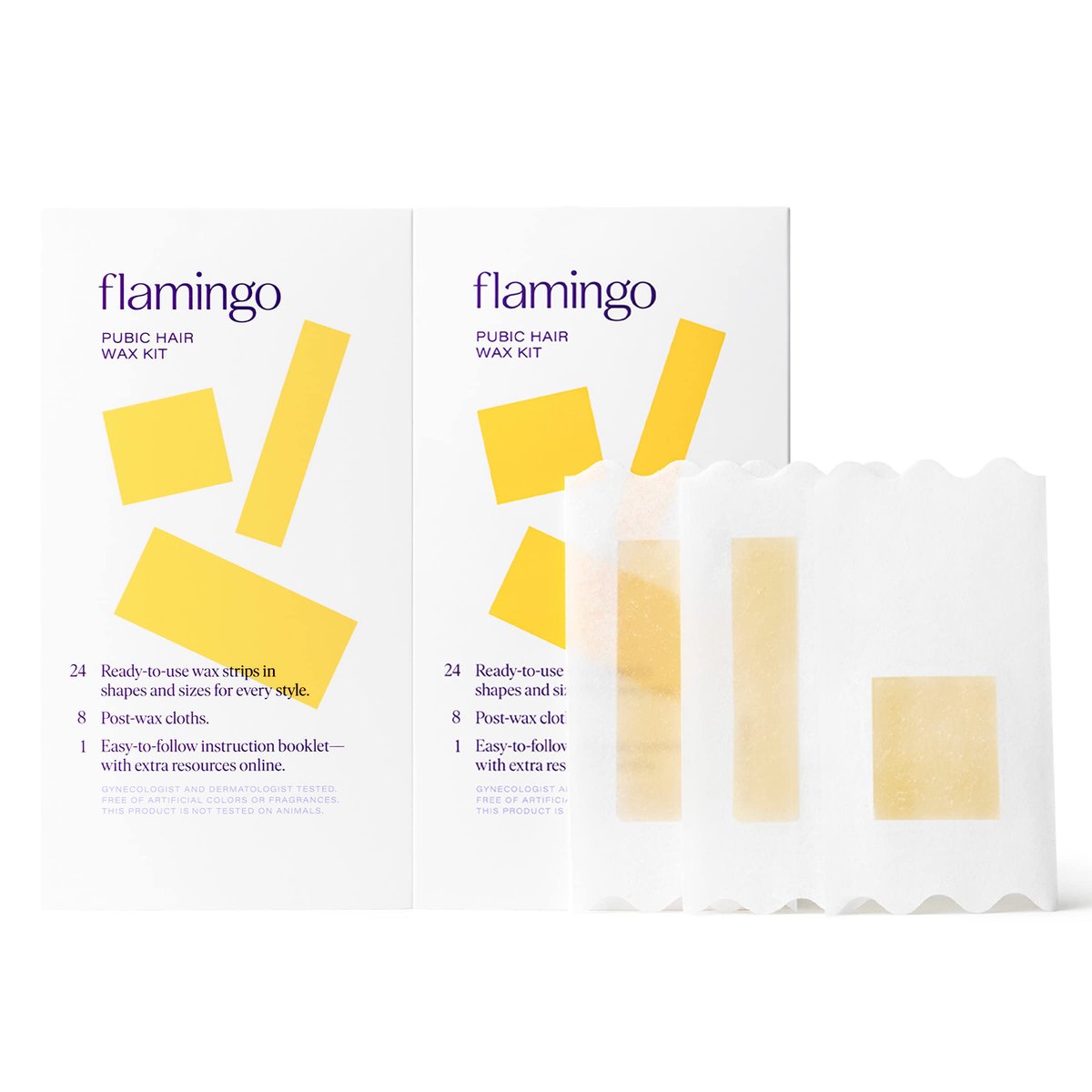 Flamingo Women's Pubic Waxing Kit - 24 Wax Strips & 8 Post-Wax Cloths (Pack of 2) - Gentle Hair Removal for Sensitive Areas Avelisse