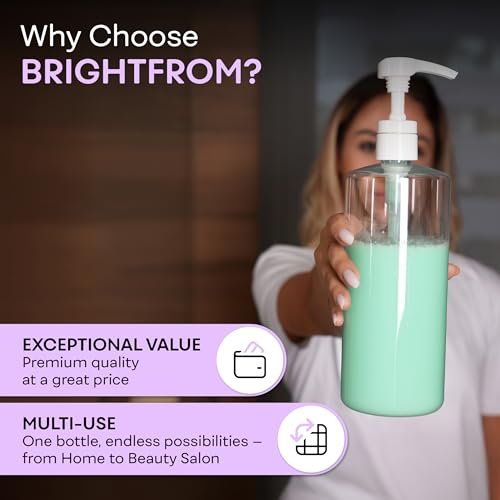 BRIGHTFROM Empty Shampoo Pump Bottles 32 oz (1 Liter) – BPA-Free Clear Plastic Cylinder Containers, Leak-Proof, 2 Pack Avelisse