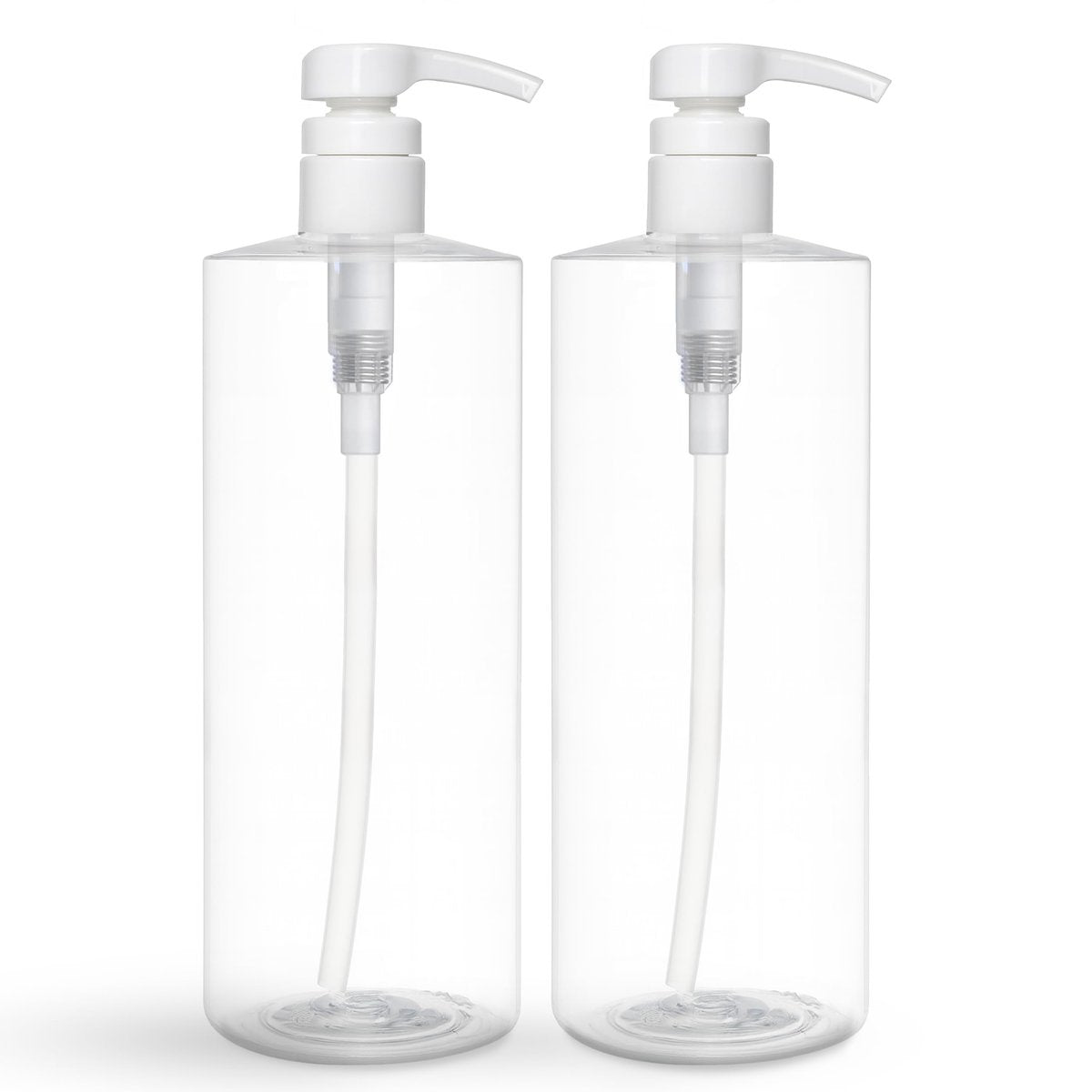 BRIGHTFROM Empty Shampoo Pump Bottles 32 oz (1 Liter) – BPA-Free Clear Plastic Cylinder Containers, Leak-Proof, 2 Pack Avelisse