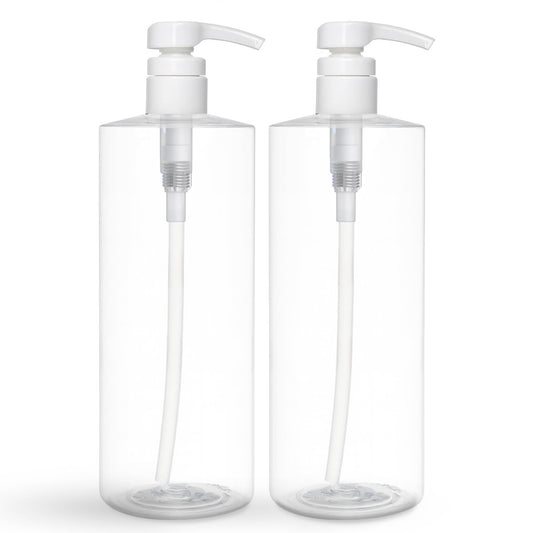 BRIGHTFROM Empty Shampoo Pump Bottles 32 oz (1 Liter) – BPA-Free Clear Plastic Cylinder Containers, Leak-Proof, 2 Pack Avelisse