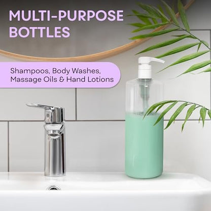 BRIGHTFROM Empty Shampoo Pump Bottles 32 oz (1 Liter) – BPA-Free Clear Plastic Cylinder Containers, Leak-Proof, 2 Pack Avelisse