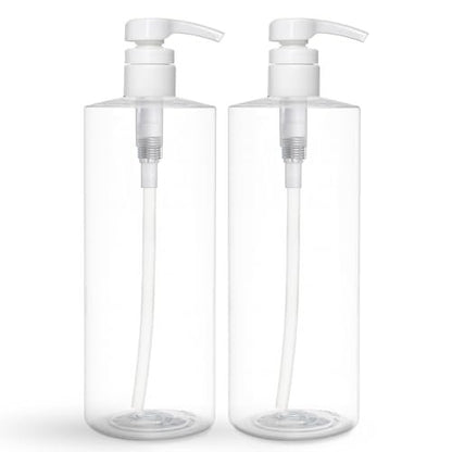 BRIGHTFROM Empty Shampoo Pump Bottles 32 oz (1 Liter) – BPA-Free Clear Plastic Cylinder Containers, Leak-Proof, 2 Pack Avelisse