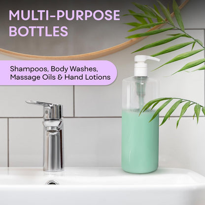 BRIGHTFROM Empty Shampoo Pump Bottles 32 oz (1 Liter) – BPA-Free Clear Plastic Cylinder Containers, Leak-Proof, 2 Pack Avelisse
