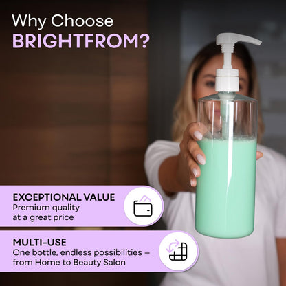 BRIGHTFROM Empty Shampoo Pump Bottles 32 oz (1 Liter) – BPA-Free Clear Plastic Cylinder Containers, Leak-Proof, 2 Pack Avelisse
