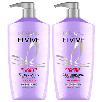 L'Oreal Paris Elvive Hyaluron Plump Shampoo and Conditioner Set for Dehydrated, Dry Hair with Hyaluronic Acid Care Complex, 26.5 Fl Oz (Pack of 2) Avelisse