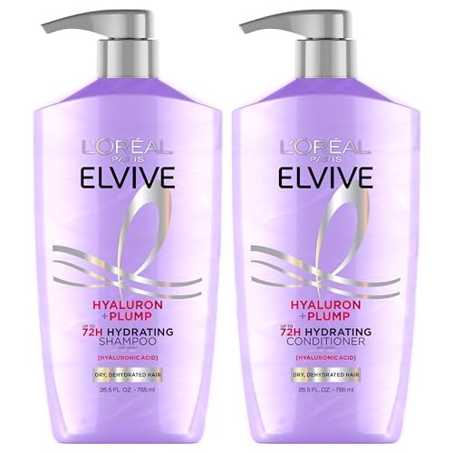 L'Oreal Paris Elvive Hyaluron Plump Shampoo and Conditioner Set for Dehydrated, Dry Hair with Hyaluronic Acid Care Complex, 26.5 Fl Oz (Pack of 2) Avelisse