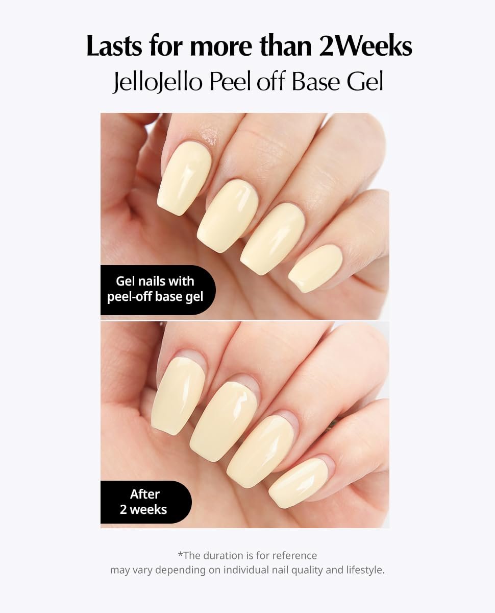 JelloJello Peel-Off Base Gel + One Kill Gel Remover Set – Easy Removal Peelable Nail Base for Self Nails, UV/LED Cure, 10ml + 30ml Avelisse