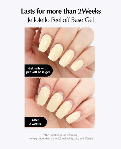 JelloJello Peel-Off Base Gel + One Kill Gel Remover Set – Easy Removal Peelable Nail Base for Self Nails, UV/LED Cure, 10ml + 30ml Avelisse