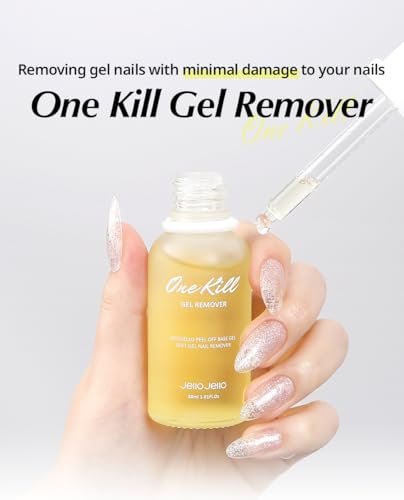 JelloJello Peel-Off Base Gel + One Kill Gel Remover Set – Easy Removal Peelable Nail Base for Self Nails, UV/LED Cure, 10ml + 30ml Avelisse