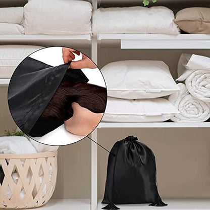 Youeon 16 Pcs Silk Satin Wig Bags 12"x16" - Black Drawstring Storage Sacks for Wigs, Hair Extensions, Travel & Salon Avelisse