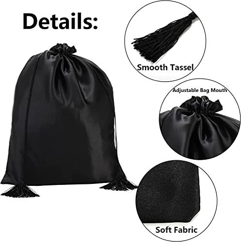 Youeon 16 Pcs Silk Satin Wig Bags 12"x16" - Black Drawstring Storage Sacks for Wigs, Hair Extensions, Travel & Salon Avelisse