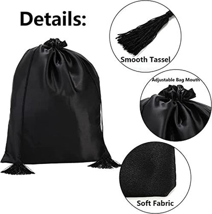 Youeon 16 Pcs Silk Satin Wig Bags 12"x16" - Black Drawstring Storage Sacks for Wigs, Hair Extensions, Travel & Salon Avelisse
