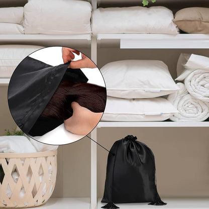 Youeon 16 Pcs Silk Satin Wig Bags 12"x16" - Black Drawstring Storage Sacks for Wigs, Hair Extensions, Travel & Salon Avelisse