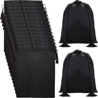Youeon 16 Pcs Silk Satin Wig Bags 12"x16" - Black Drawstring Storage Sacks for Wigs, Hair Extensions, Travel & Salon Avelisse
