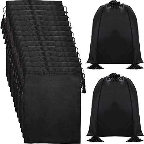 Youeon 16 Pcs Silk Satin Wig Bags 12"x16" - Black Drawstring Storage Sacks for Wigs, Hair Extensions, Travel & Salon Avelisse