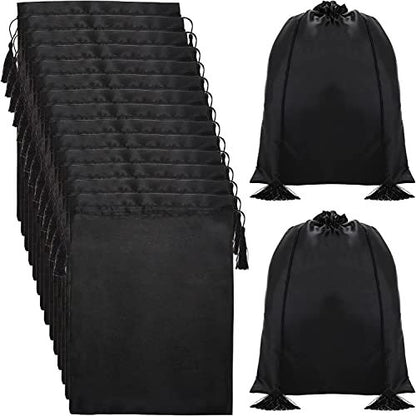 Youeon 16 Pcs Silk Satin Wig Bags 12"x16" - Black Drawstring Storage Sacks for Wigs, Hair Extensions, Travel & Salon Avelisse