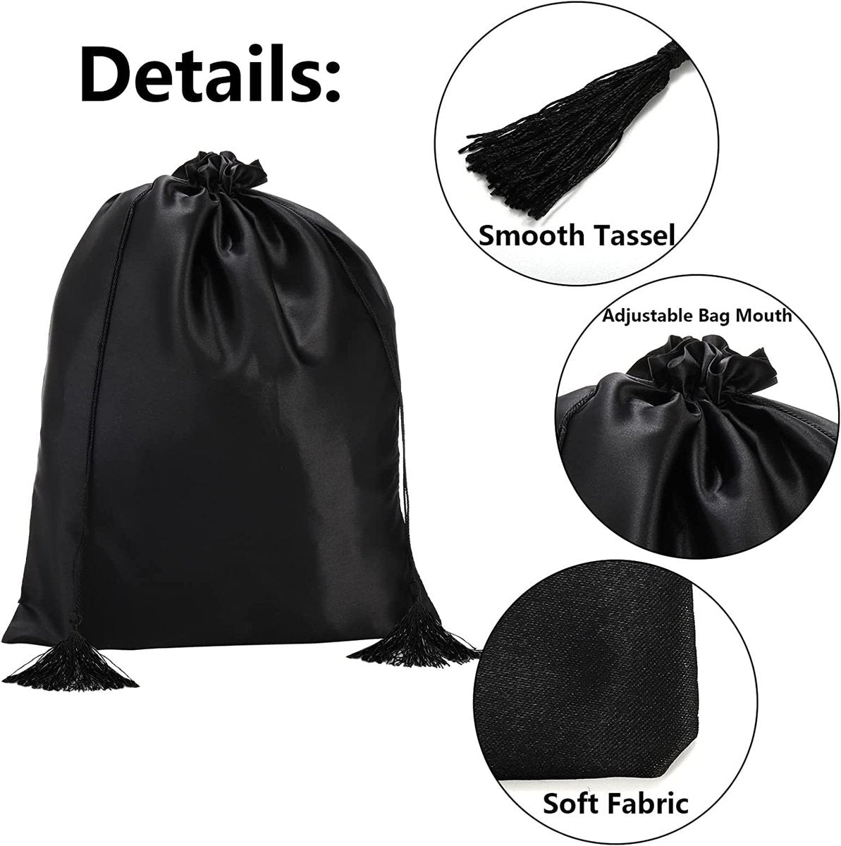 Youeon 16 Pcs Silk Satin Wig Bags 12"x16" - Black Drawstring Storage Sacks for Wigs, Hair Extensions, Travel & Salon Avelisse