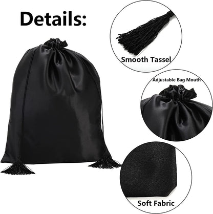 Youeon 16 Pcs Silk Satin Wig Bags 12"x16" - Black Drawstring Storage Sacks for Wigs, Hair Extensions, Travel & Salon Avelisse
