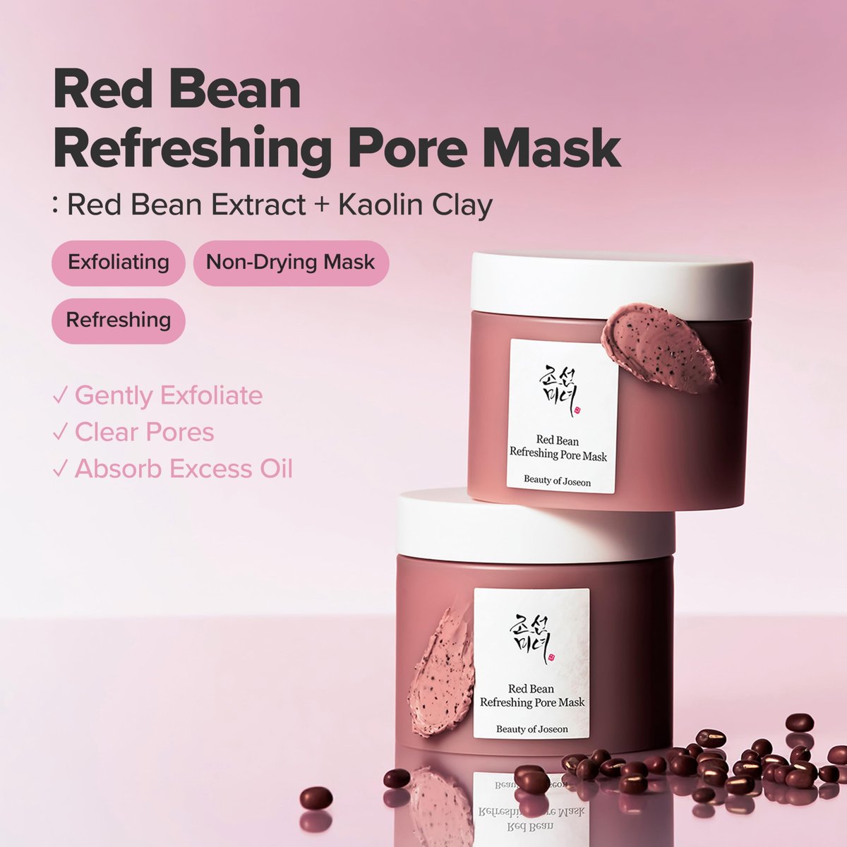 Beauty of Joseon Red Bean Pore Refreshing Mask – Hydrating Mud Cream Wash Off Pack, Pore Cleansing Exfoliator for Men and Women, 140ml Avelisse