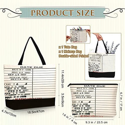 Sieral 2-Piece Librarian Gifts - Due Date Library Book Bag & Zipper Pouch Set for Women, Bookish Canvas Tote for Book Lovers, Readers Club, History Month Avelisse