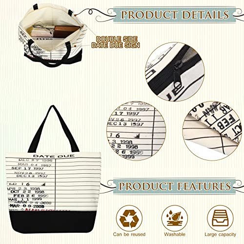 Sieral 2-Piece Librarian Gifts - Due Date Library Book Bag & Zipper Pouch Set for Women, Bookish Canvas Tote for Book Lovers, Readers Club, History Month Avelisse