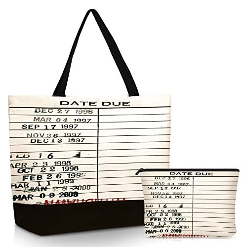 Sieral 2-Piece Librarian Gifts - Due Date Library Book Bag & Zipper Pouch Set for Women, Bookish Canvas Tote for Book Lovers, Readers Club, History Month Avelisse