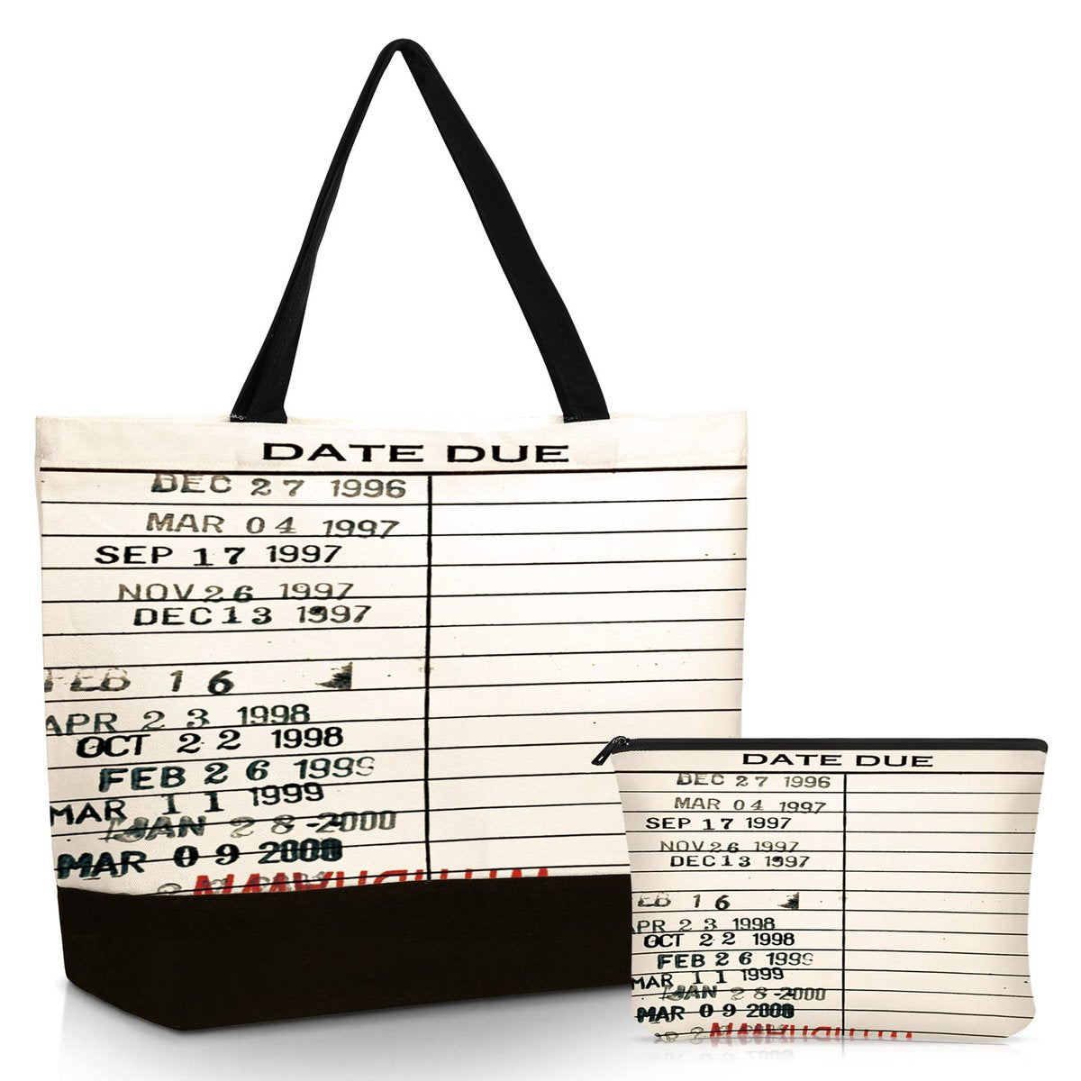 Sieral 2-Piece Librarian Gifts - Due Date Library Book Bag & Zipper Pouch Set for Women, Bookish Canvas Tote for Book Lovers, Readers Club, History Month Avelisse