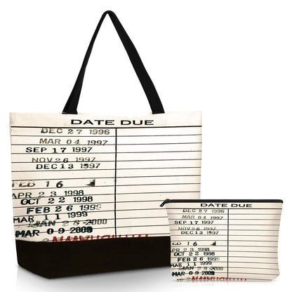 Sieral 2-Piece Librarian Gifts - Due Date Library Book Bag & Zipper Pouch Set for Women, Bookish Canvas Tote for Book Lovers, Readers Club, History Month Avelisse