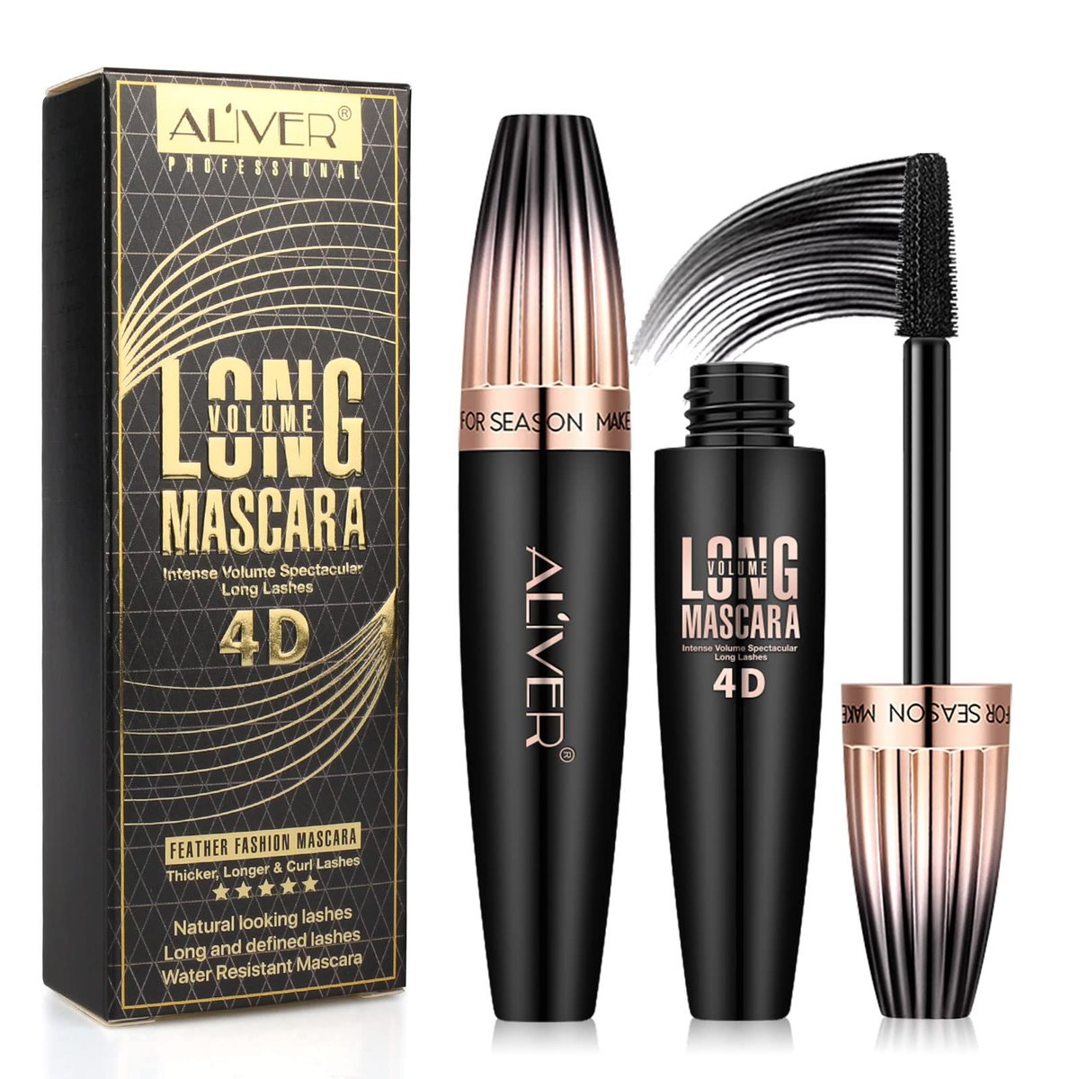 2 Pack 4D Silk Fiber Lash Mascara - Waterproof Very Black Long Lasting Mascara for Lengthening, Lifting, Multiplying, Curling Natural Eyelashes - görsel 1