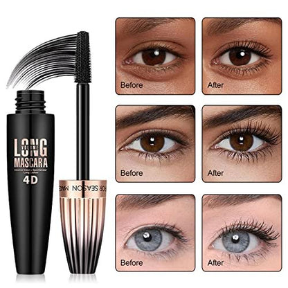 2 Pack 4D Silk Fiber Lash Mascara - Waterproof Very Black Long Lasting Mascara for Lengthening, Lifting, Multiplying, Curling Natural Eyelashes