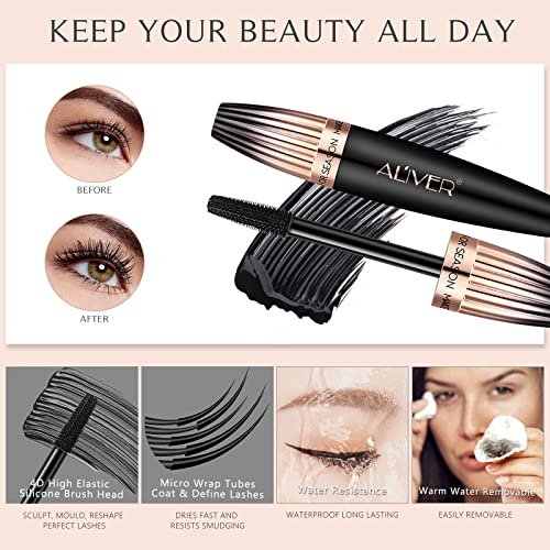 2 Pack 4D Silk Fiber Lash Mascara - Waterproof Very Black Long Lasting Mascara for Lengthening, Lifting, Multiplying, Curling Natural Eyelashes - görsel 4