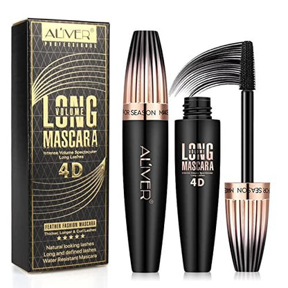 2 Pack 4D Silk Fiber Lash Mascara - Waterproof Very Black Long Lasting Mascara for Lengthening, Lifting, Multiplying, Curling Natural Eyelashes