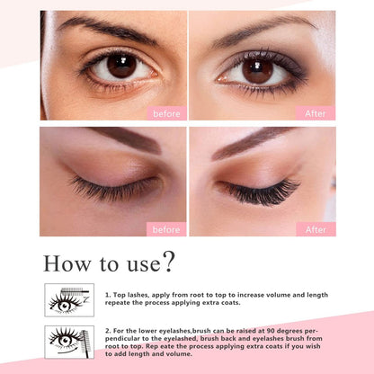 2 Pack 4D Silk Fiber Lash Mascara - Waterproof Very Black Long Lasting Mascara for Lengthening, Lifting, Multiplying, Curling Natural Eyelashes