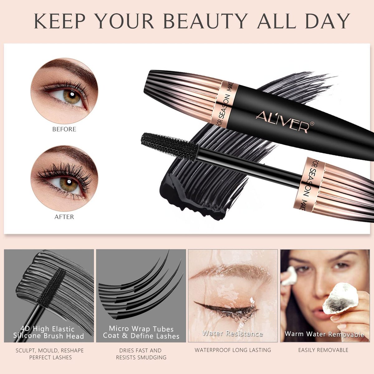 2 Pack 4D Silk Fiber Lash Mascara - Waterproof Very Black Long Lasting Mascara for Lengthening, Lifting, Multiplying, Curling Natural Eyelashes - görsel 3