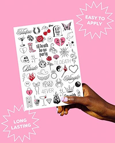 xo, Fetti Realistic Bachelorette Temporary Tattoos - 100 Foil Styles for Bachelorette Party, Bridesmaid Favors, Bride to Be Gift & Bridal Shower Supplies